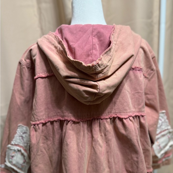 NWOT - POL Pink Distressed Denim Patchwork Jacket with Lace - Picture 9 of 13